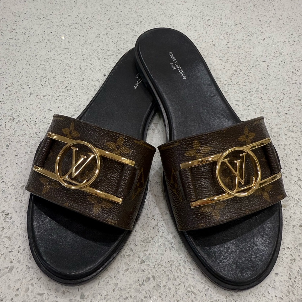 Louis Vuitton Brown and Gold monogram Slides
